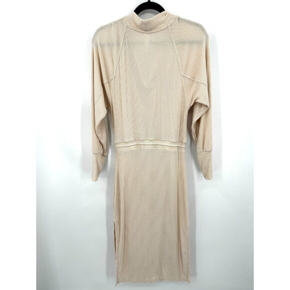 ANTHROPOLOGIE Daily Practice Cream Ribbed Cowl Neck Sweater Midi Dress Small - Picture 6 of 12